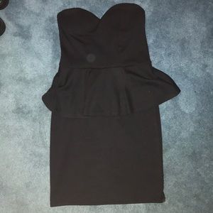Black Peplum Strapless Dress